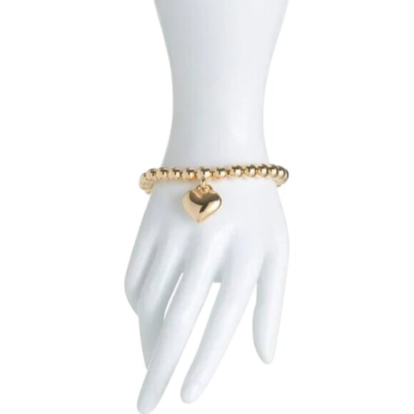 MILOR GOLD Gold Made In Italy 14kt Gold Beaded Heart Charm Bracelet - Picture 2 of 2